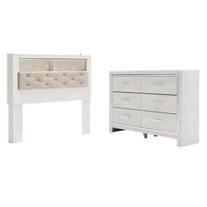 Bowery Hill Queen Upholstered Bookcase Headboard & 6-Drawer Dresser