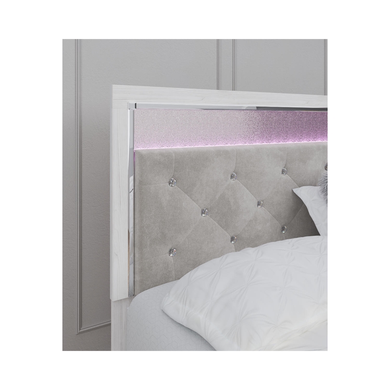 Bowery Hill White Upholstered King Headboard & 6-Drawer Dresser Set