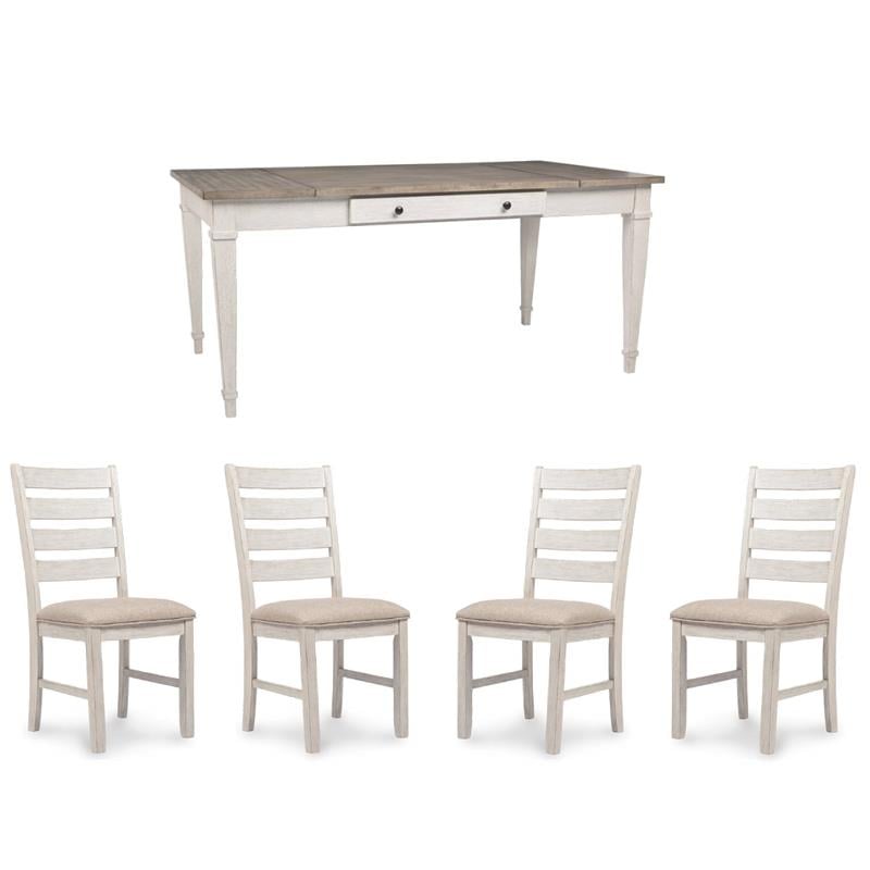 Bowery Hill 5-Piece Dining Set of Table and 4 Chairs in White and Light Brown
