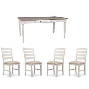 Bowery Hill 5-Piece Dining Set of Table and 4 Chairs in White and Light Brown