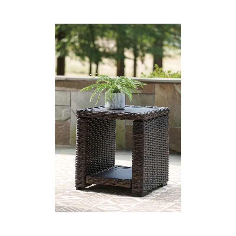 Bowery Hill Outdoor 3-Piece Table Set in Brown Resin Wicker
