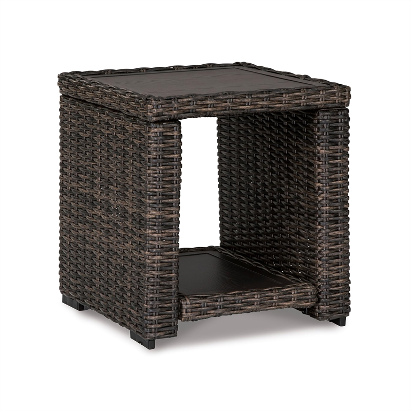 Bowery Hill Outdoor 3-Piece Table Set in Brown Resin Wicker