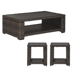 Bowery Hill Outdoor 3-Piece Table Set in Brown Resin Wicker