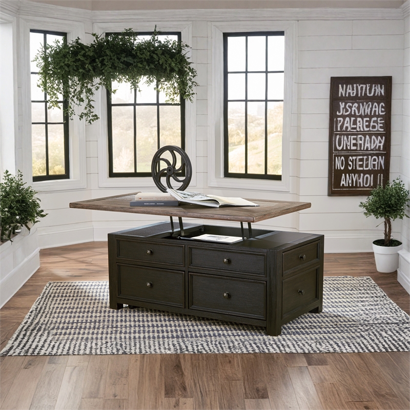 Bowery Hill Cocktail Coffee Table & 2 End Tables Set in Gray & Brown