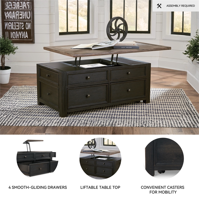 Bowery Hill Cocktail Coffee Table & 2 End Tables Set in Gray & Brown
