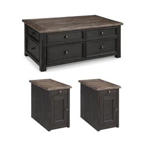 Bowery Hill Cocktail Coffee Table & 2 End Tables Set in Gray & Brown