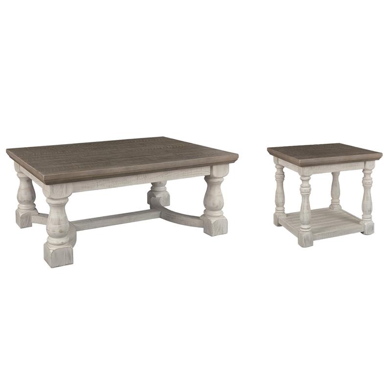 Bowery Hill 2-Piece Farmhouse Coffee & End Table Set in Gray & White