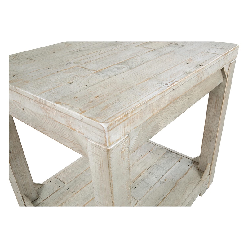 Bowery Hill Farmhouse Living Room Table Set in Whitewash Solid Pine Wood