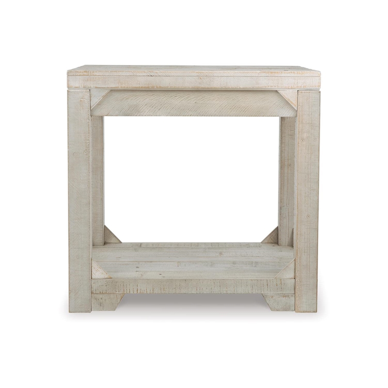 Bowery Hill Farmhouse Living Room Table Set in Whitewash Solid Pine Wood