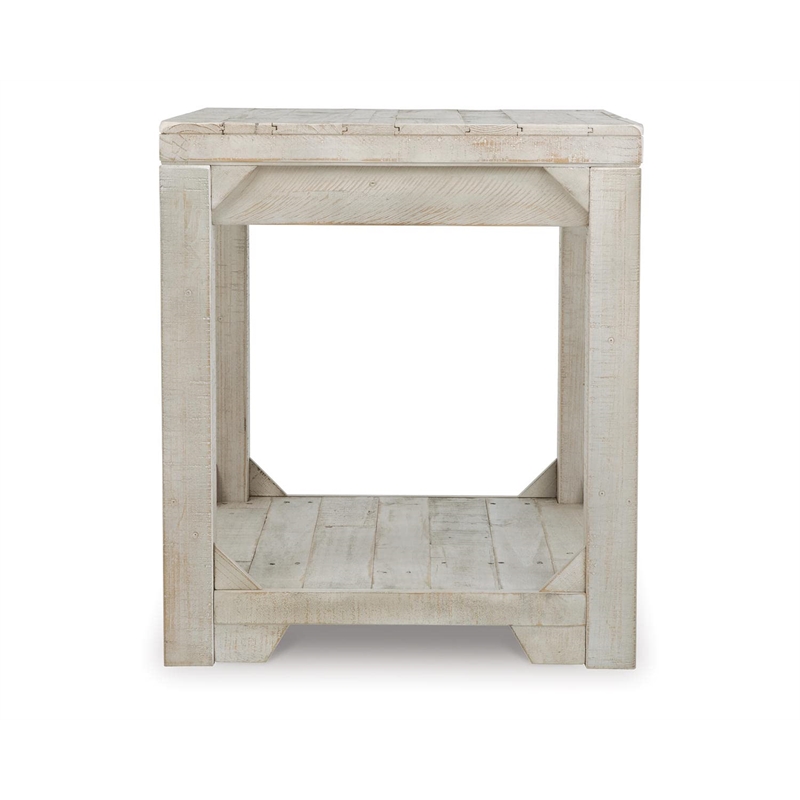 Bowery Hill Farmhouse Living Room Table Set in Whitewash Solid Pine Wood