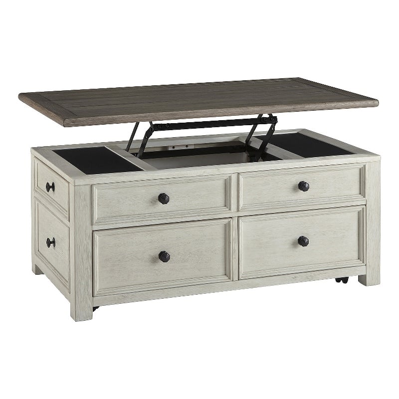 Bowery Hill 2-Piece Antique White & Weathered Oak Living Room Table Set