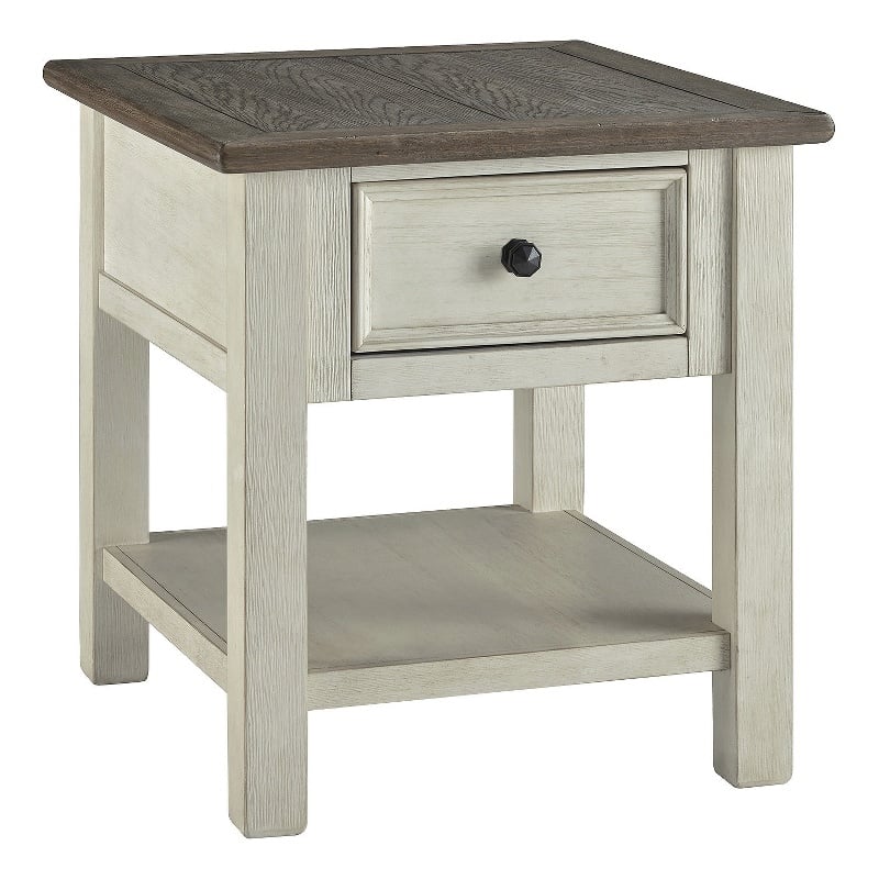 Bowery Hill 2-Piece Antique White & Weathered Oak Living Room Table Set