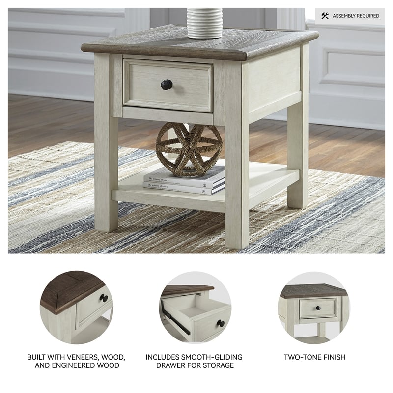 Bowery Hill 2-Piece Antique White & Weathered Oak Living Room Table Set