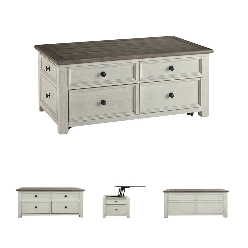 Bowery Hill 2-Piece Antique White & Weathered Oak Living Room Table Set