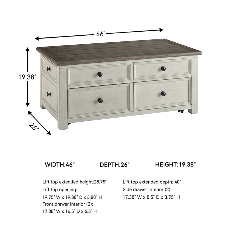 Bowery Hill 2-Piece Antique White & Weathered Oak Living Room Table Set