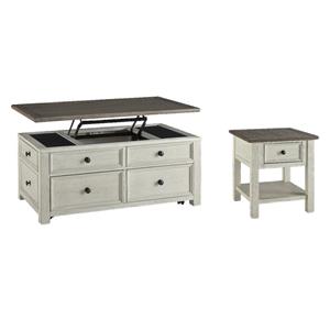 Bowery Hill 2-Piece Antique White & Weathered Oak Living Room Table Set