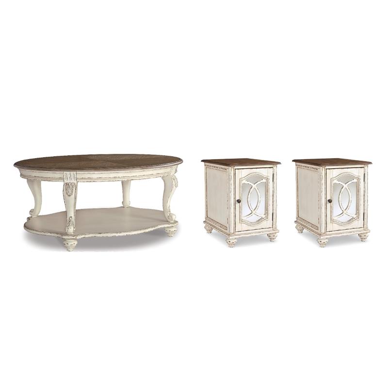 Bowery Hill 3-Piece Coffee Table & End Tables Set in White & Brown