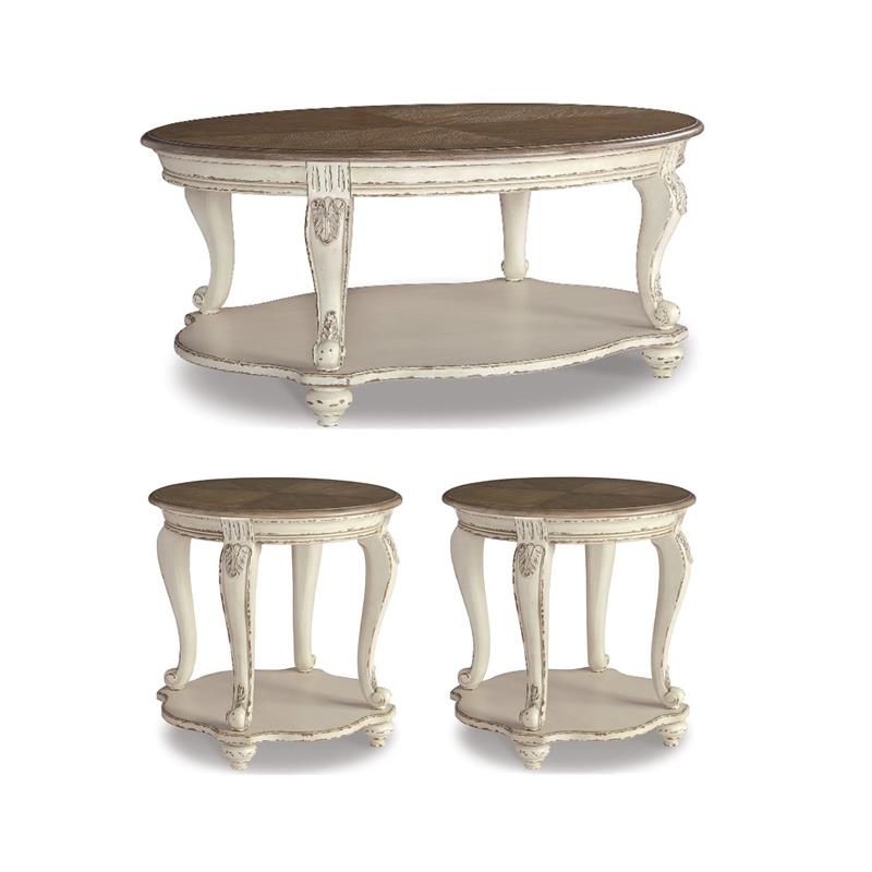 Bowery Hill 3-Piece Coffee & End Table Set in Chipped White & Brown