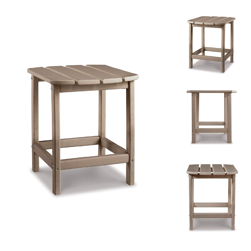 Bowery Hill Outdoor Set of Grayish Brown End Table & Adirondack Chair