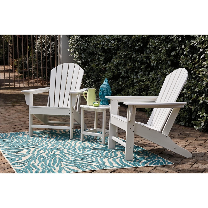 Bowery Hill 3-Piece Outdoor Set of Adirondack Chairs & End Table in White