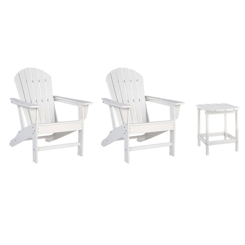 Bowery Hill 3-Piece Outdoor Set of Adirondack Chairs & End Table in White