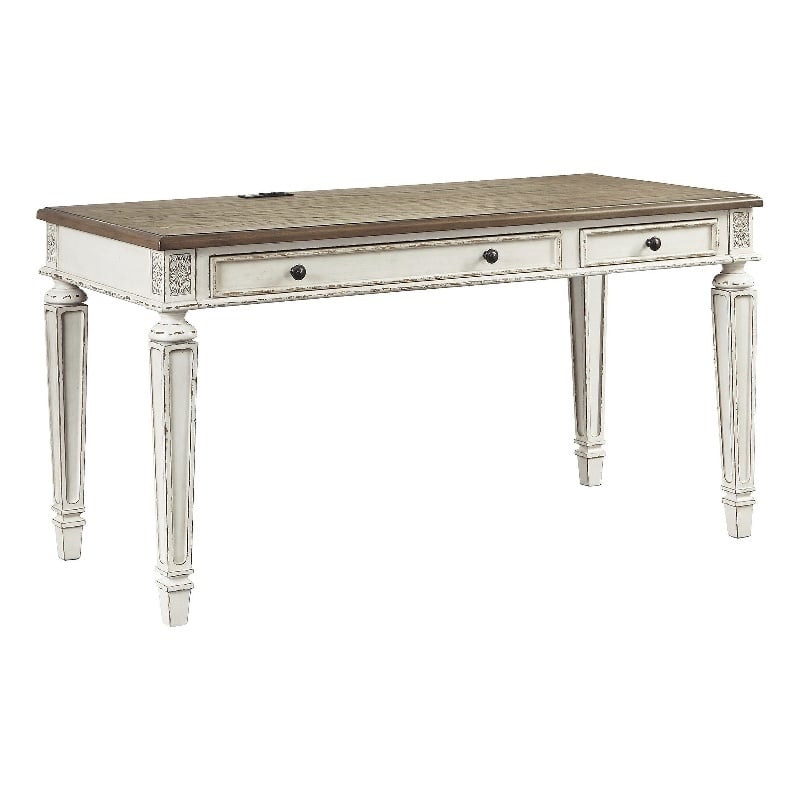 Bowery Hill Set of 2 Office Desks in Chipped White and Brown