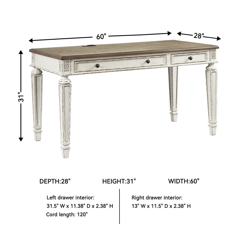 Bowery Hill Set of 2 Office Desks in Chipped White and Brown