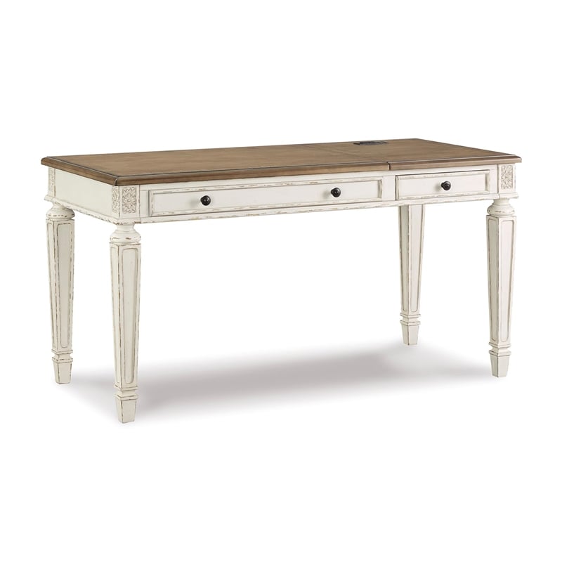 Bowery Hill Set of 2 Office Desks in Chipped White and Brown