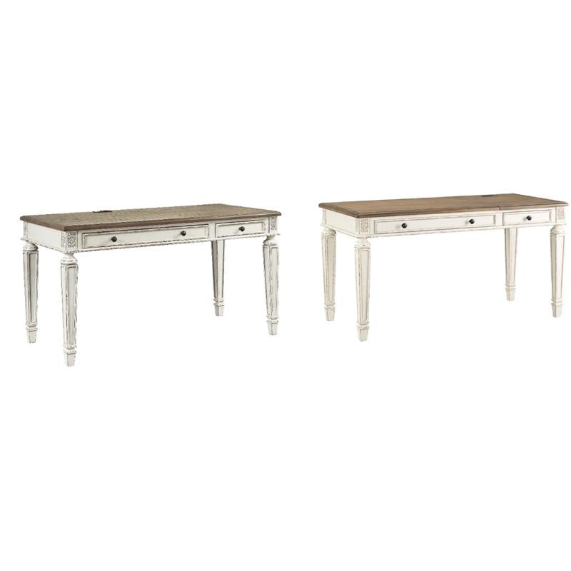 Bowery Hill Set of 2 Office Desks in Chipped White and Brown
