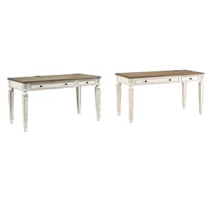 Bowery Hill Set of 2 Office Desks in Chipped White and Brown