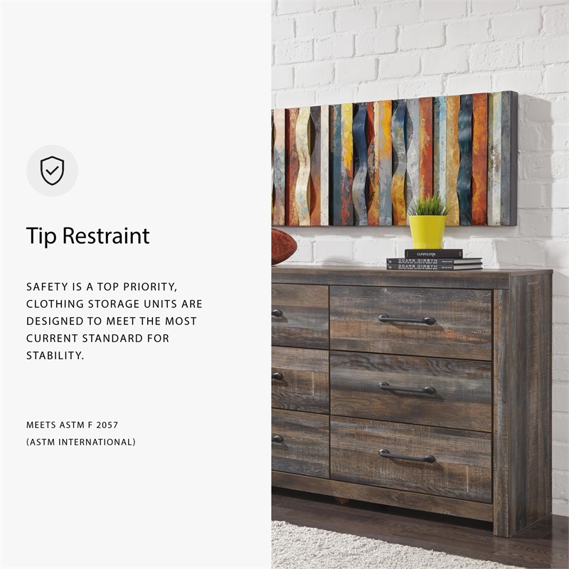 Bowery Hill Rustic Industrial Twin Headboard & 6-Drawer Dresser Set