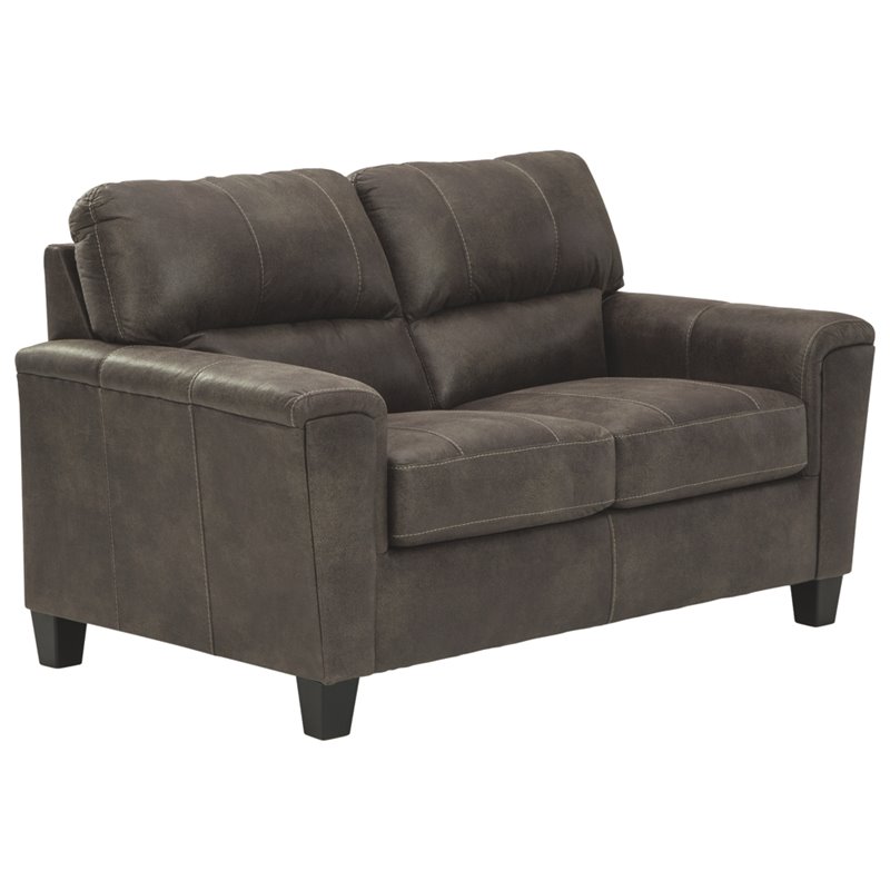 Bowery Hill 2-Piece Set of Sofa and Loveseat in Smoke Faux Leather