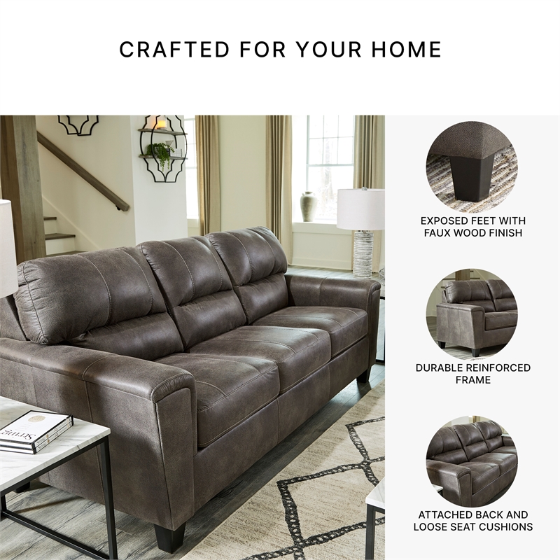 Bowery Hill 2-Piece Set of Sofa and Loveseat in Smoke Faux Leather