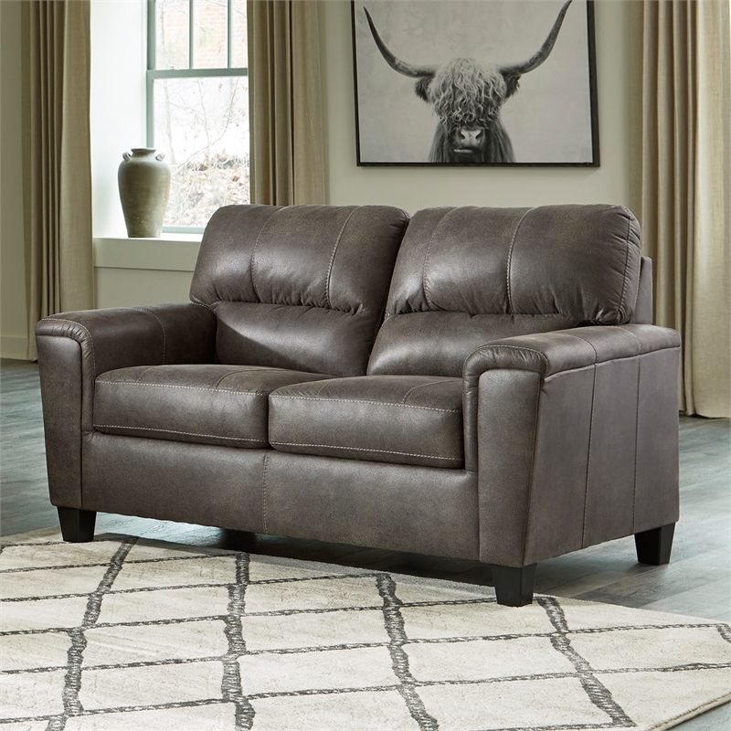 Bowery Hill 2-Piece Set of Sofa and Loveseat in Smoke Faux Leather