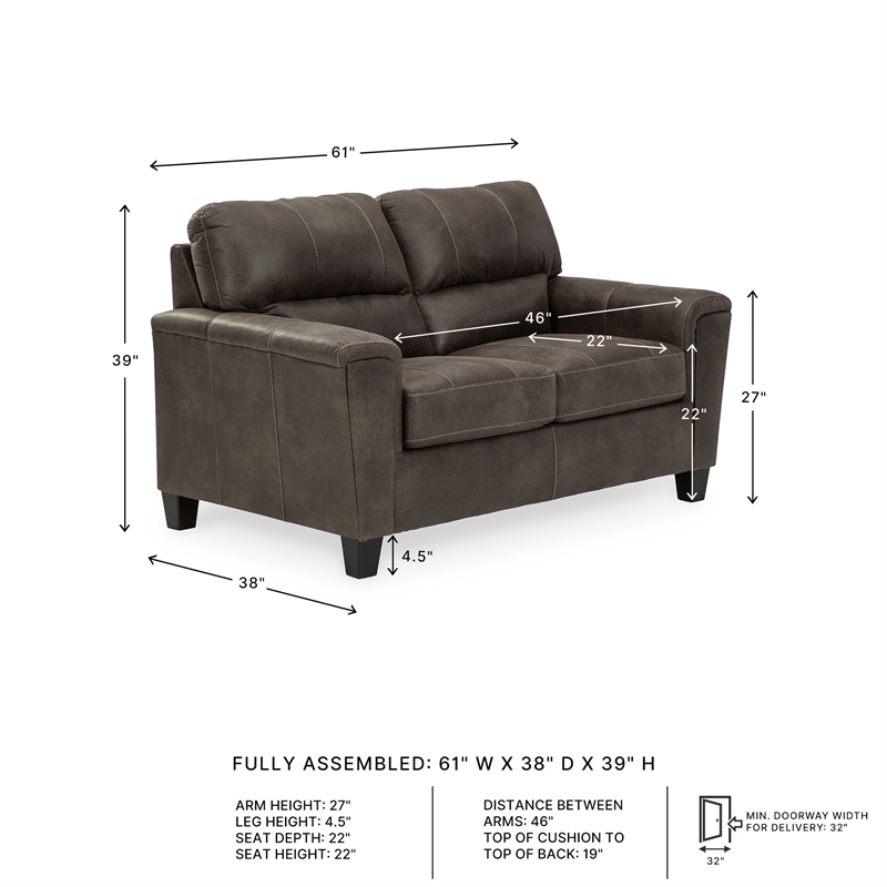 Bowery Hill 2-Piece Set of Sofa and Loveseat in Smoke Faux Leather