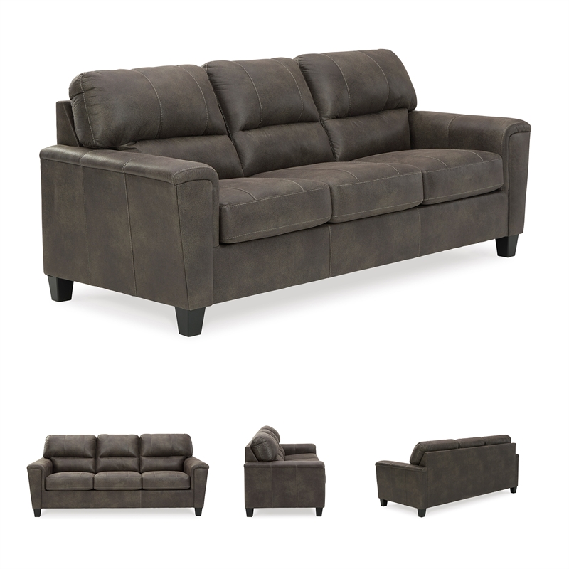 Bowery Hill 2-Piece Set of Sofa and Loveseat in Smoke Faux Leather
