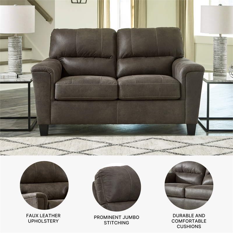 Bowery Hill 2-Piece Set of Sofa and Loveseat in Smoke Faux Leather