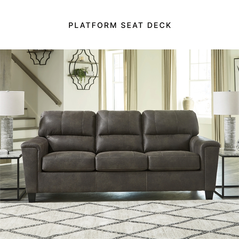 Bowery Hill 2-Piece Set of Sofa and Loveseat in Smoke Faux Leather