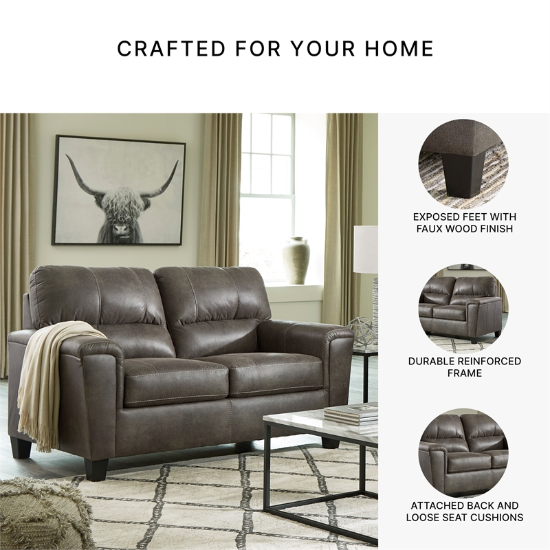 Bowery Hill 2-Piece Set of Sofa and Loveseat in Smoke Faux Leather