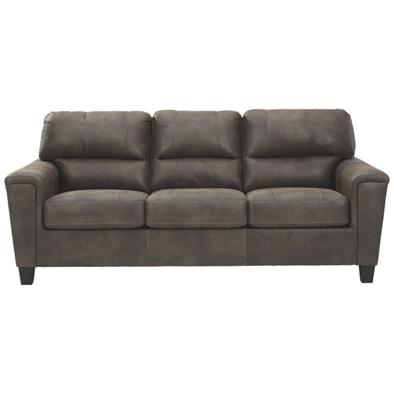 Bowery Hill 2-Piece Set of Sofa and Loveseat in Smoke Faux Leather
