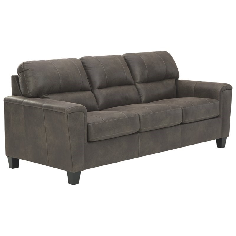 Bowery Hill 2-Piece Set of Sofa and Loveseat in Smoke Faux Leather