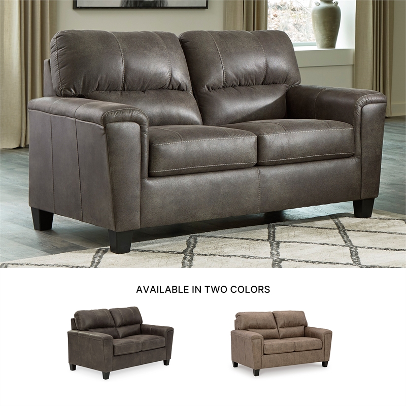 Bowery Hill 2-Piece Set of Sofa and Loveseat in Smoke Faux Leather