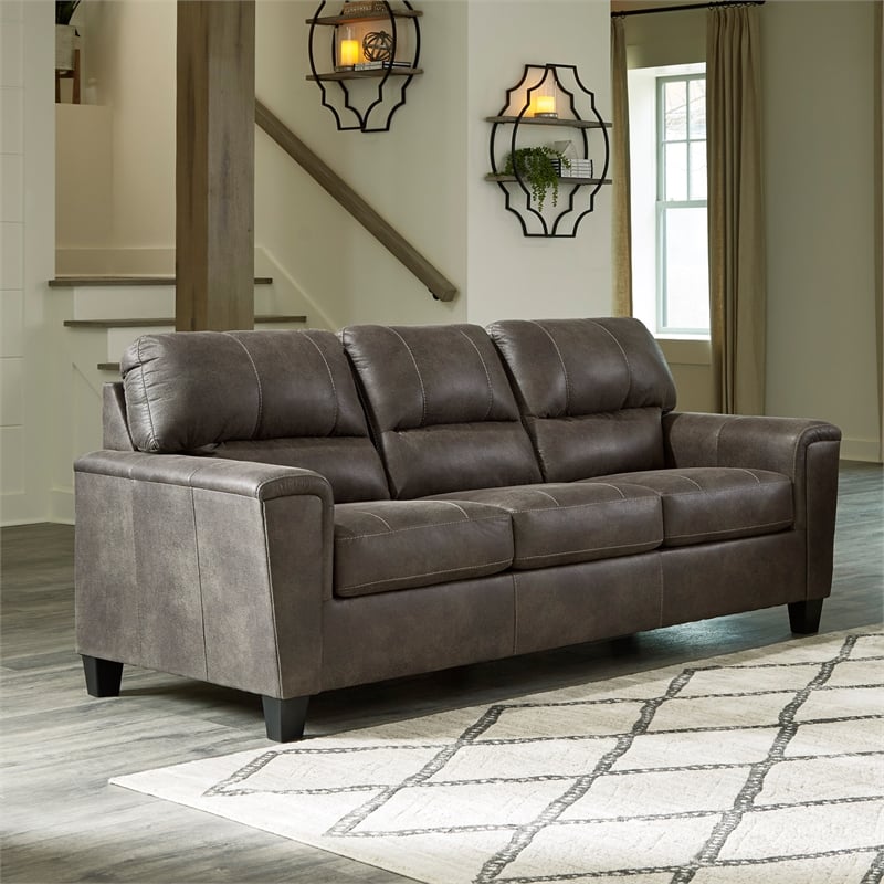 Bowery Hill 2-Piece Set of Sofa and Loveseat in Smoke Faux Leather
