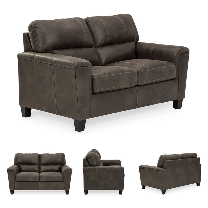 Bowery Hill 2-Piece Set of Sofa and Loveseat in Smoke Faux Leather