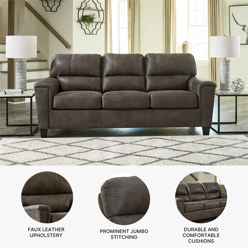 Bowery Hill 2-Piece Set of Sofa and Loveseat in Smoke Faux Leather