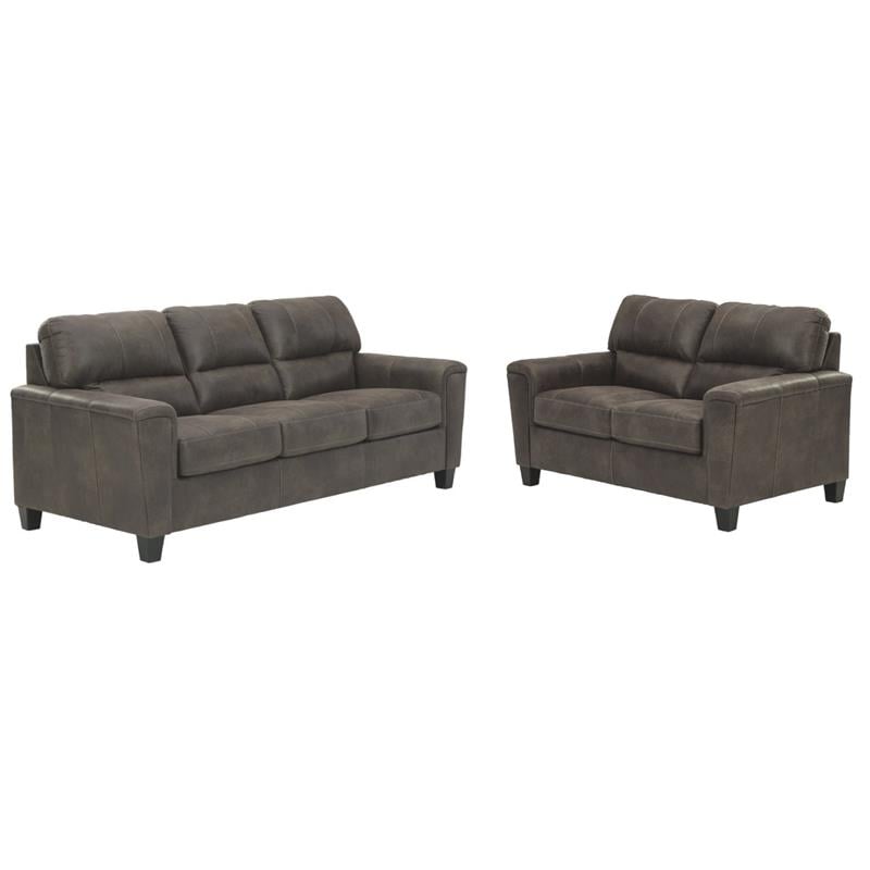 Bowery Hill 2-Piece Set of Sofa and Loveseat in Smoke Faux Leather