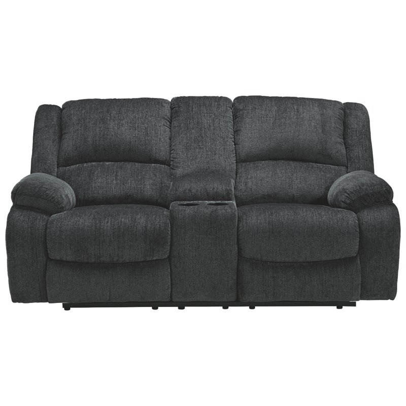 Bowery Hill Reclining Sofa and Loveseat Set in Slate Polyester Upholstery