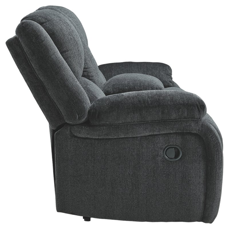Bowery Hill Reclining Sofa and Loveseat Set in Slate Polyester Upholstery