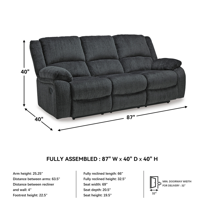 Bowery Hill Reclining Sofa and Loveseat Set in Slate Polyester Upholstery