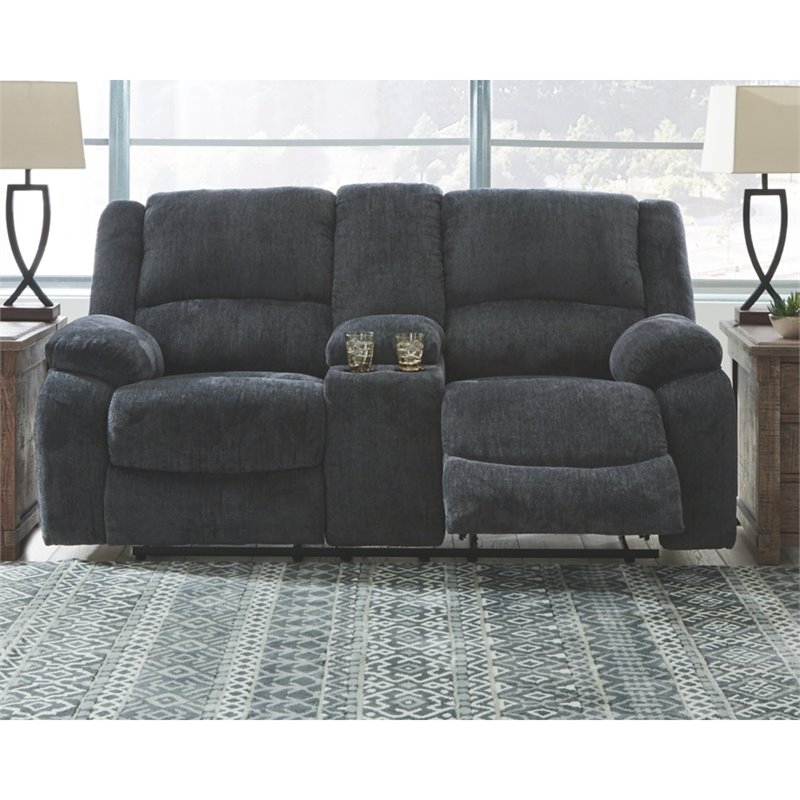 Bowery Hill Reclining Sofa and Loveseat Set in Slate Polyester Upholstery